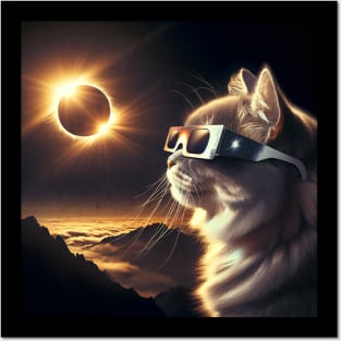 Funny Cat watching an Eclipse Posters and Art